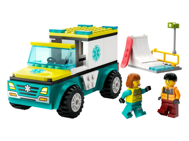 Lego City Emergency Ambulance and Snowboarder