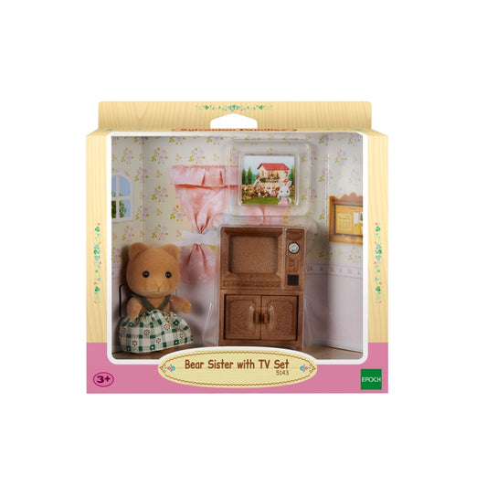 Sylvanian bear sister with tv set